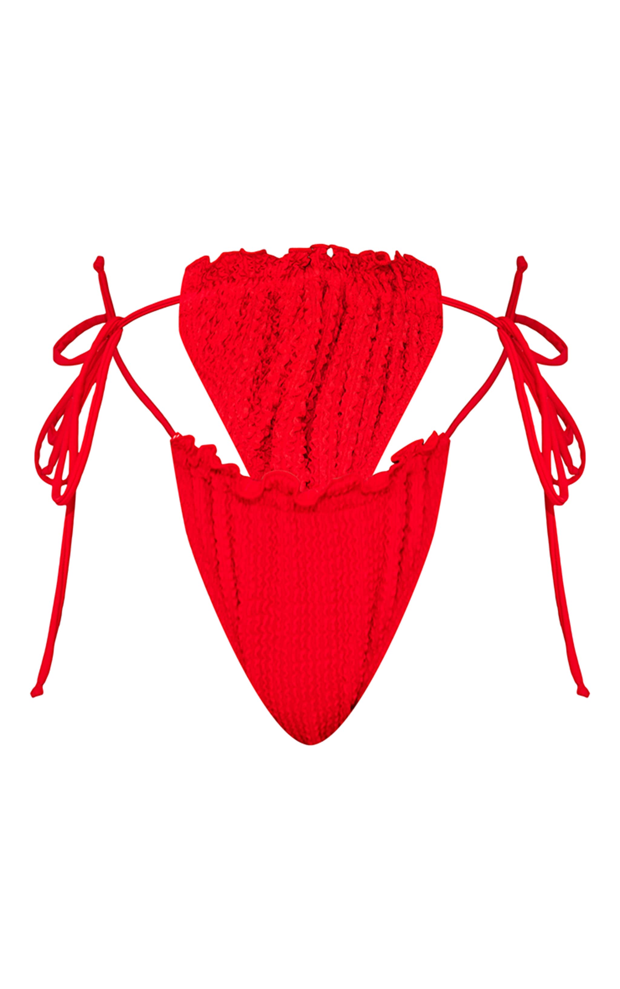 Red Crinkle Frill Tie Side Bikini Bottoms image 1