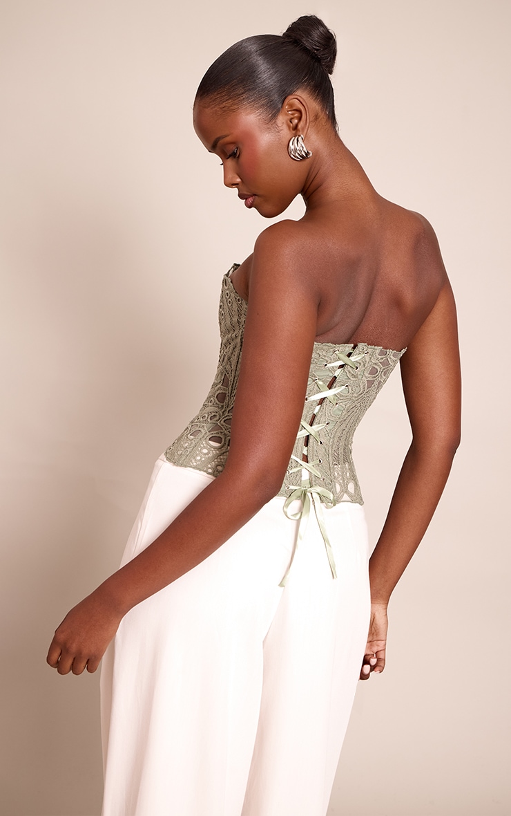 Sage Textured Sheer Floral Lace Corset image 2