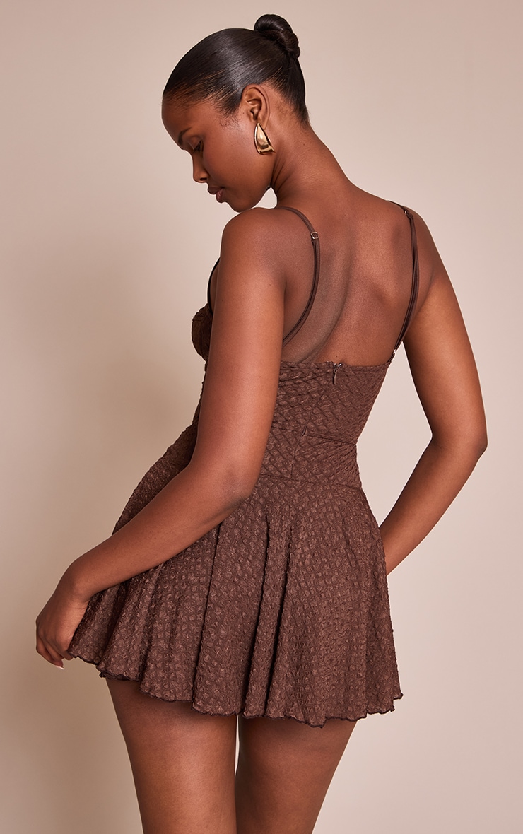 Chocolate Textured Lace Strappy Skort Floaty Romper image 2