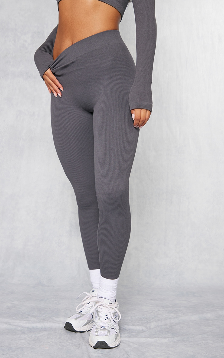 Charcoal Structured Snatched Ribbed Leggings image 2