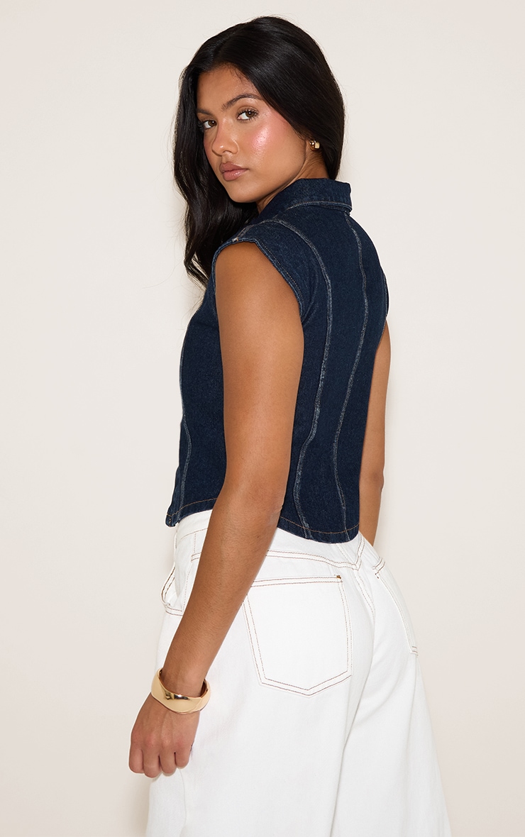 Indigo Sleeveless Cinched Denim Waistcoat image 2
