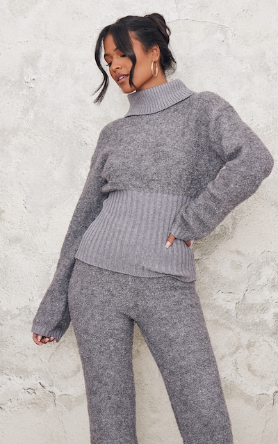Tall Charcoal Contrast Textured Knit Jumper