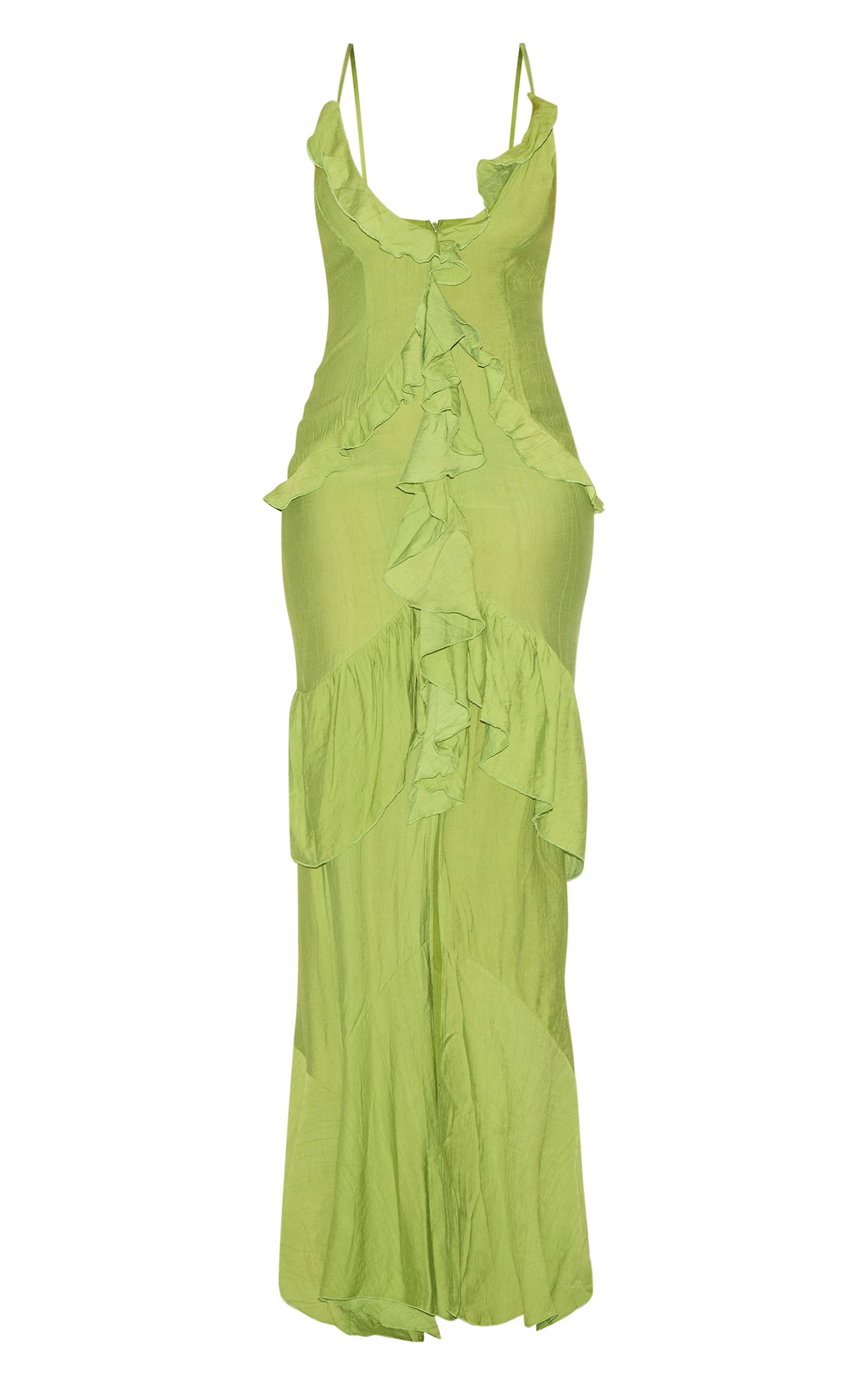 Tall Robe longue texturée vert olive à volants image 5