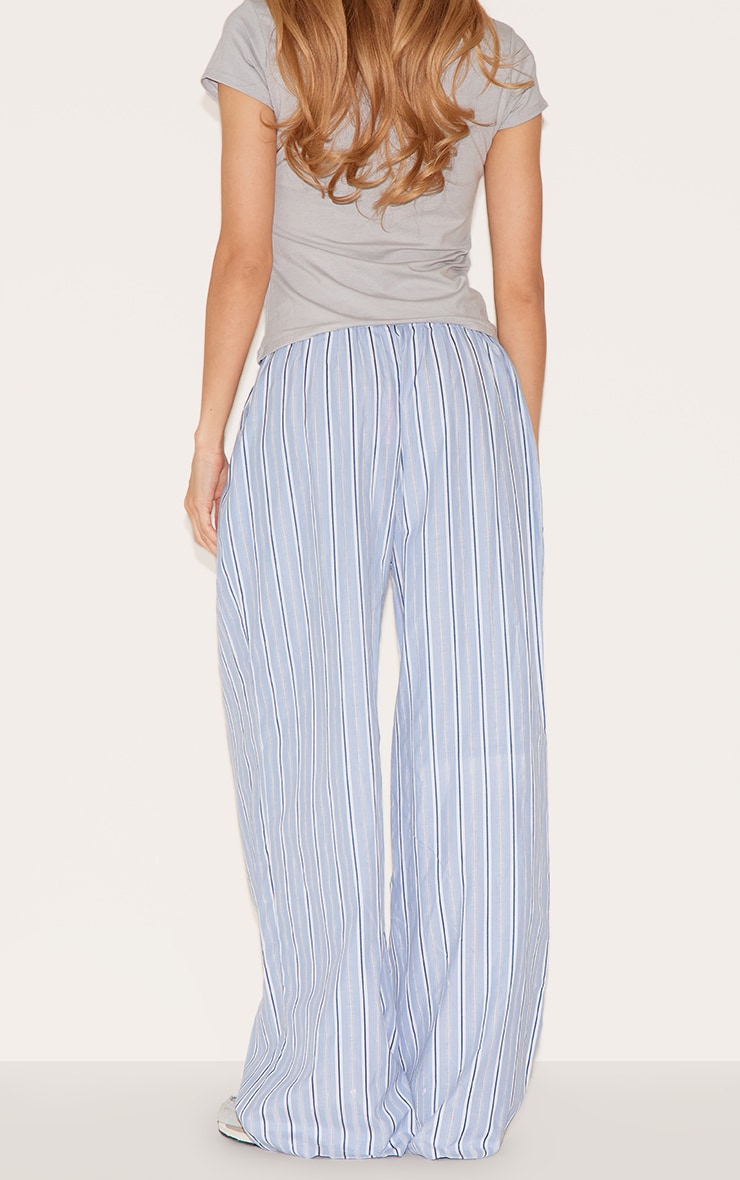Blue Pinstripe Elasticated Waist Wide Leg Pants image 3