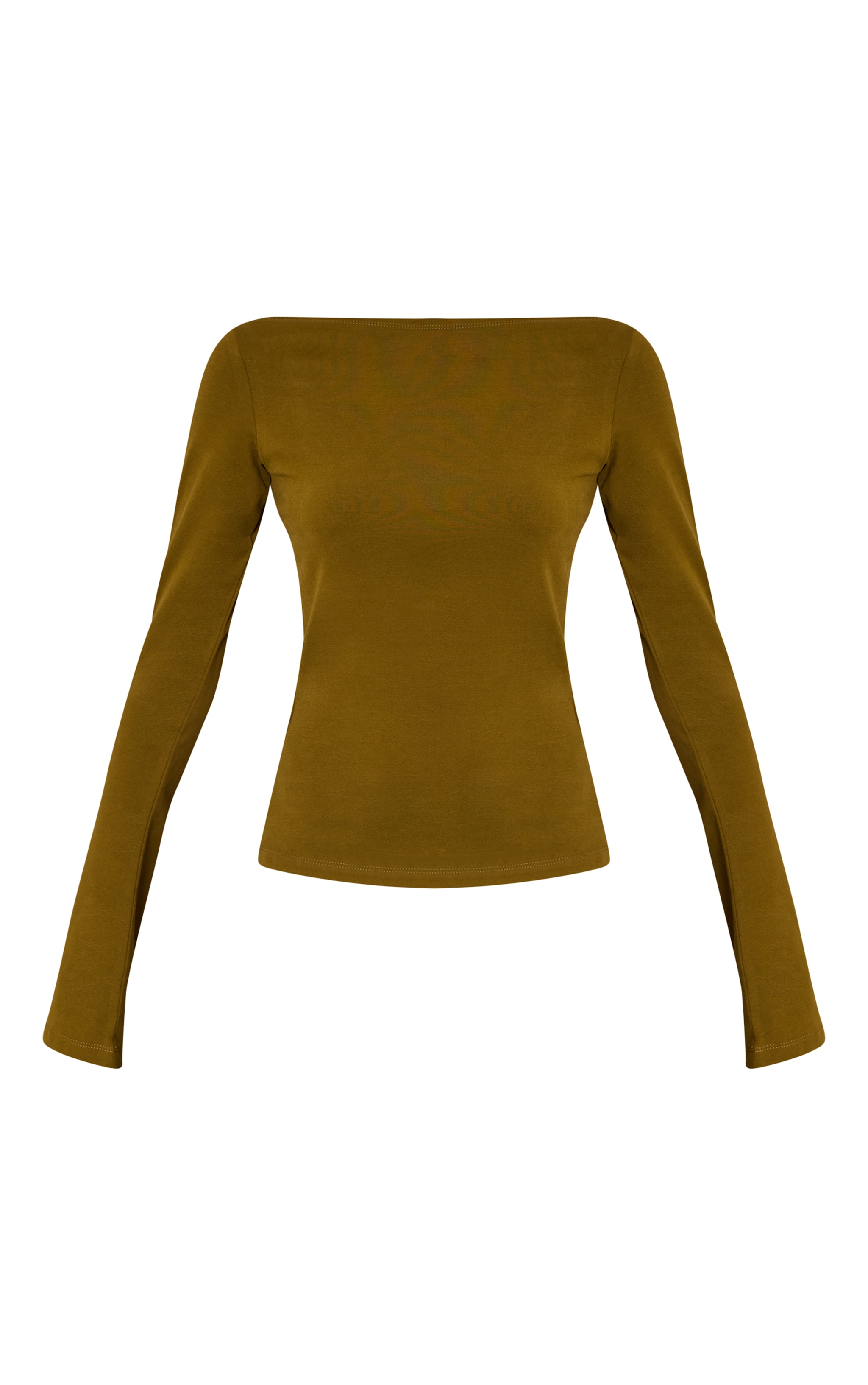 Olive Soft Cotton Boat Neck Flared Long Sleeve Top image 5
