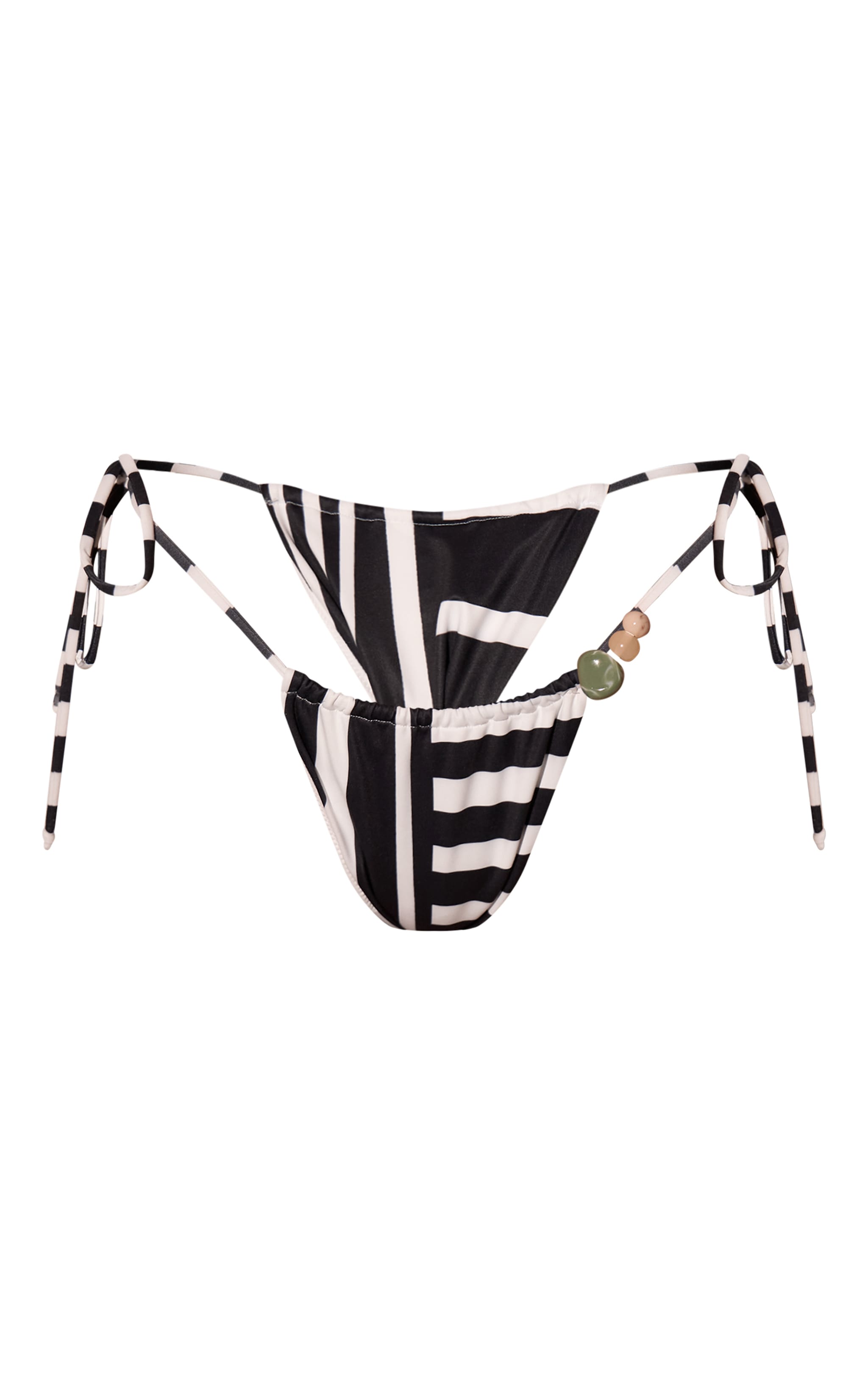 Black Stripe Print Bead Trim Tie Side Bikini Bottoms image 5