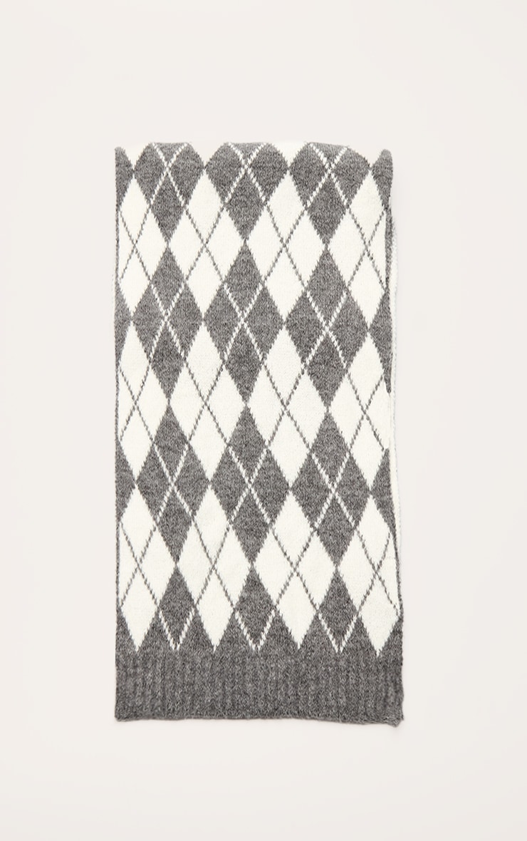Charcoal Argyle Knitted Scarf image 2