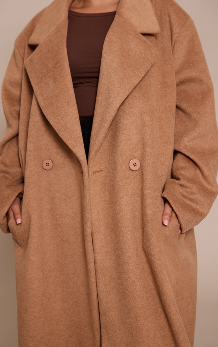 Plus Manteau long en effet laine brossé marron clair image 4