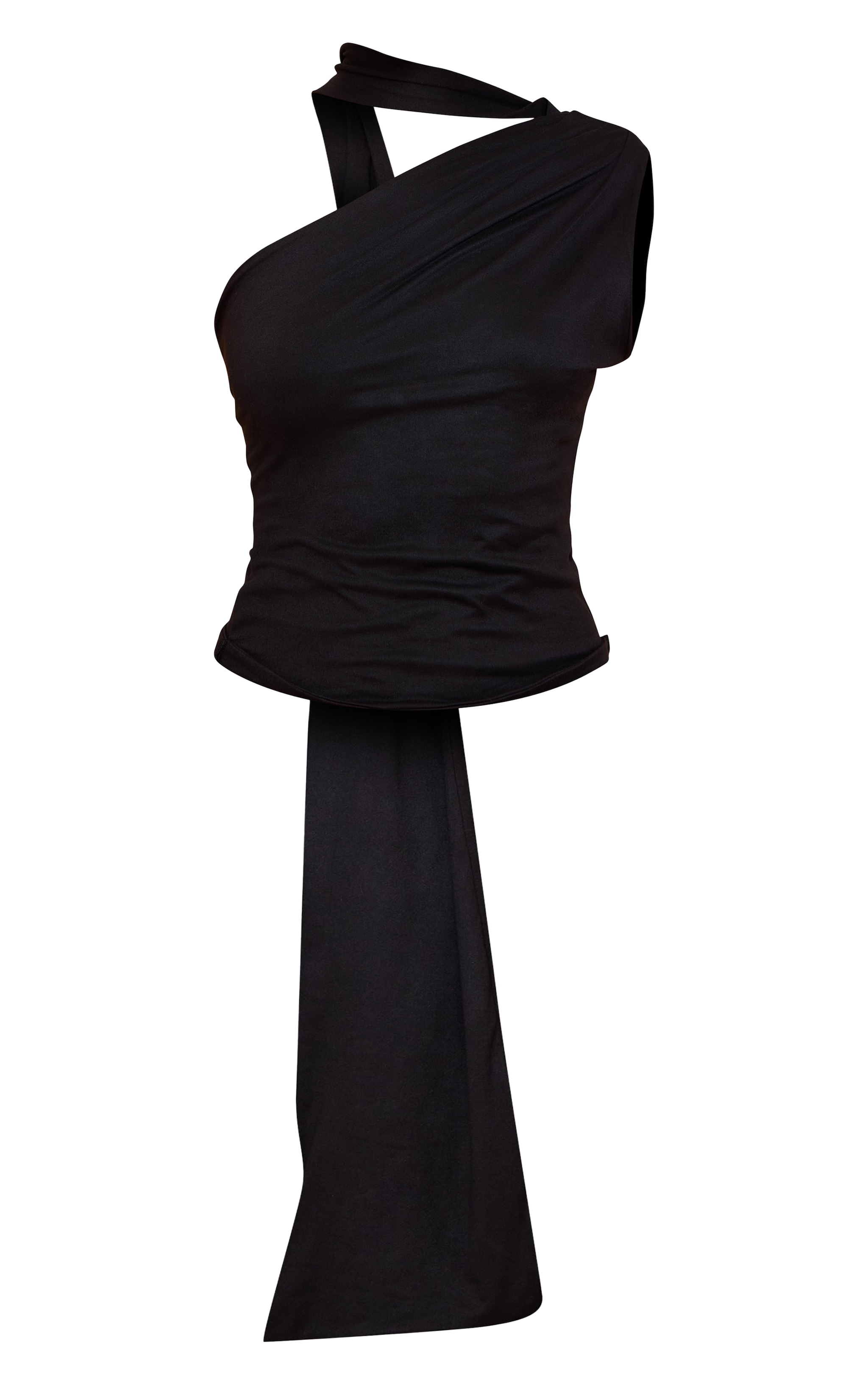 Black Double Layer Soft Touch Scarf Detail Long Top image 5