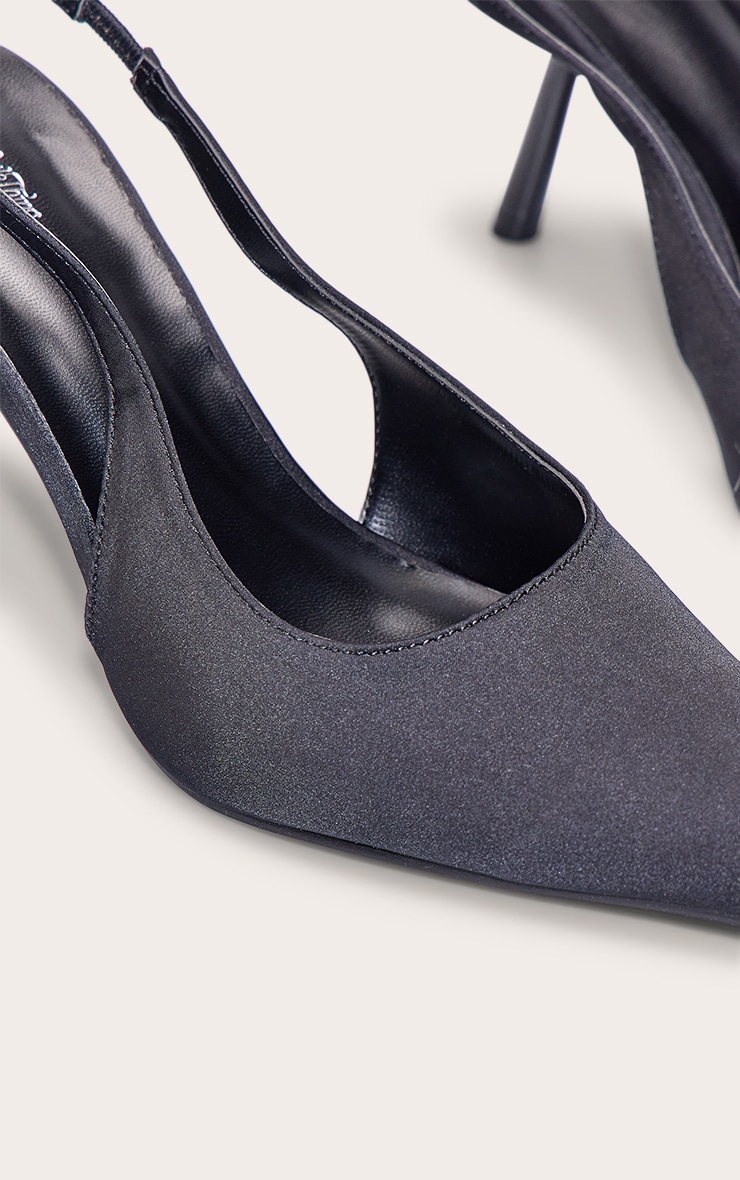 Black Satin Sling Back Court Heels image 5