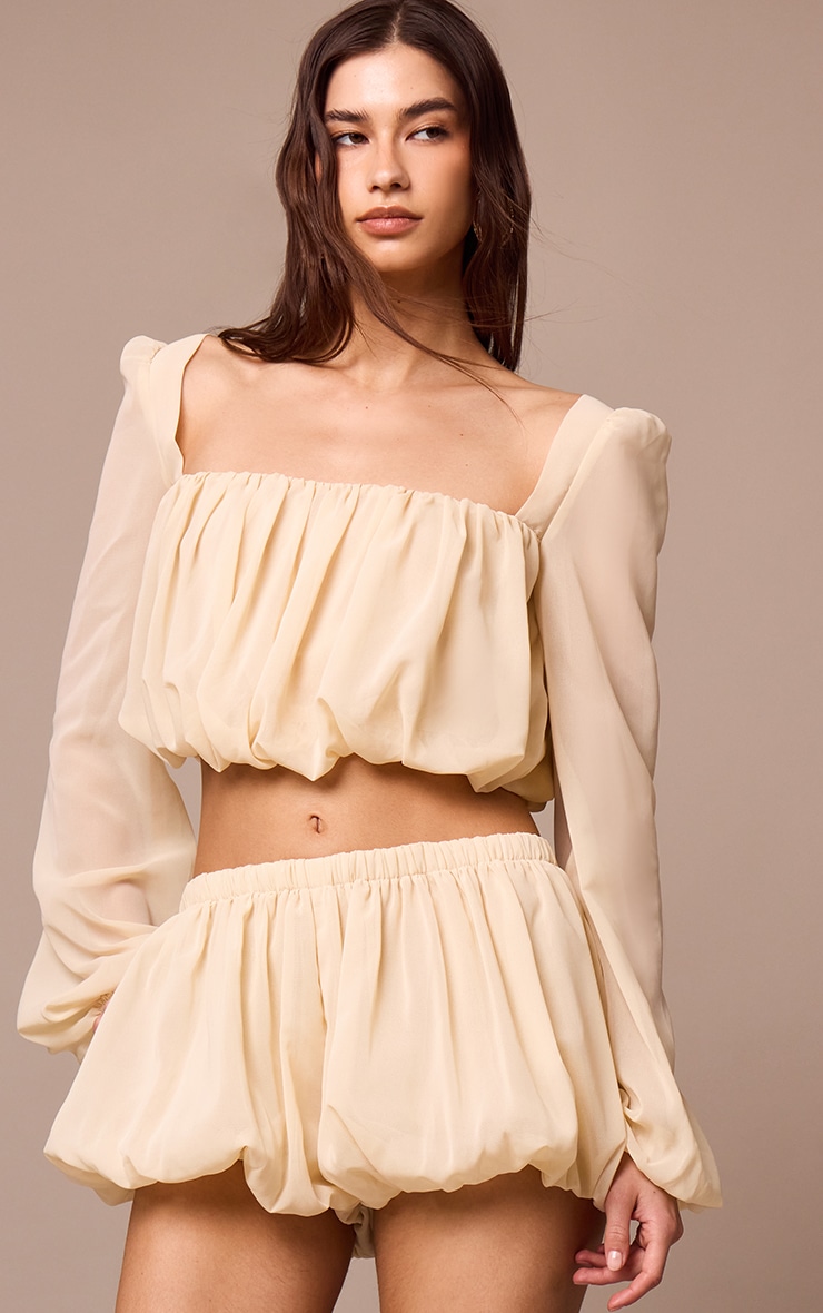 Almond Chiffon Puffball Shorts image 4