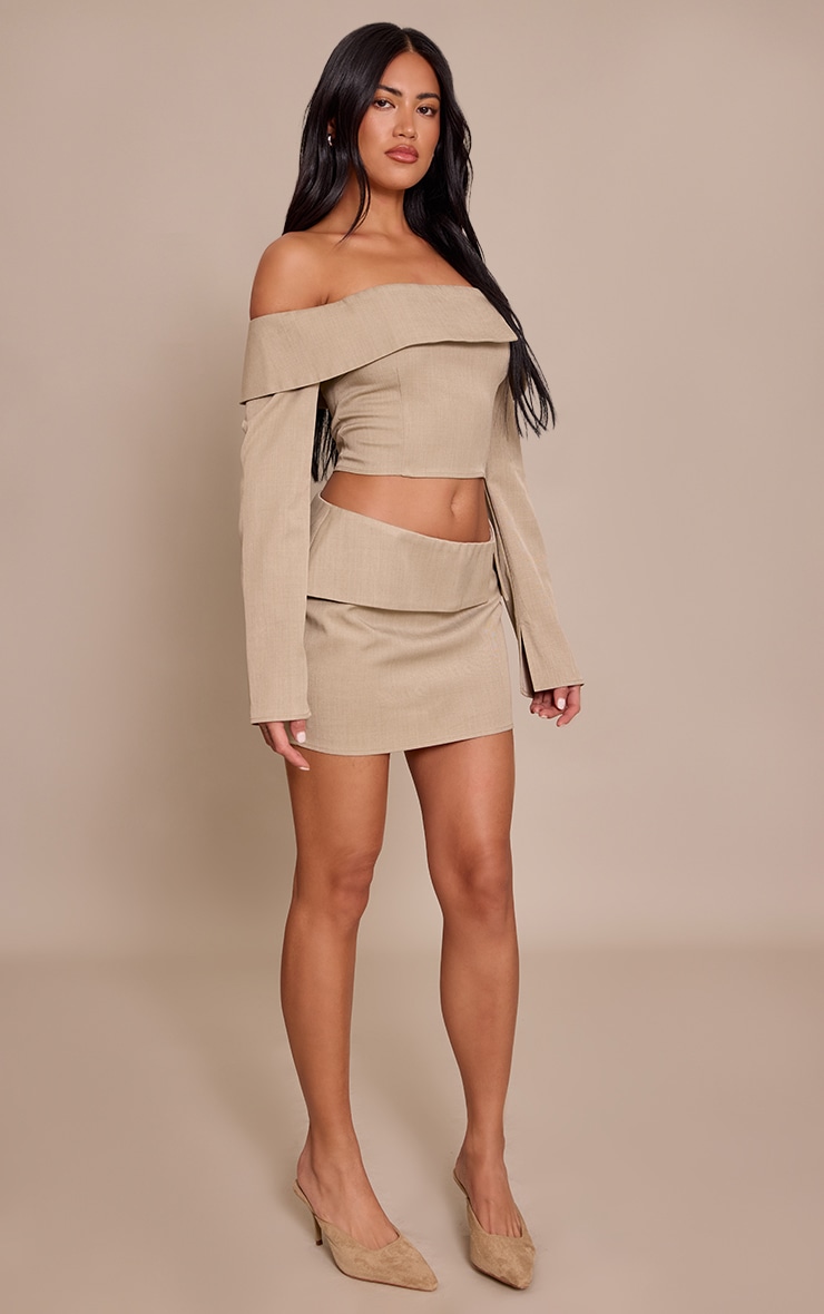 Taupe Twill Tailored Foldover Mini Skirt image 2