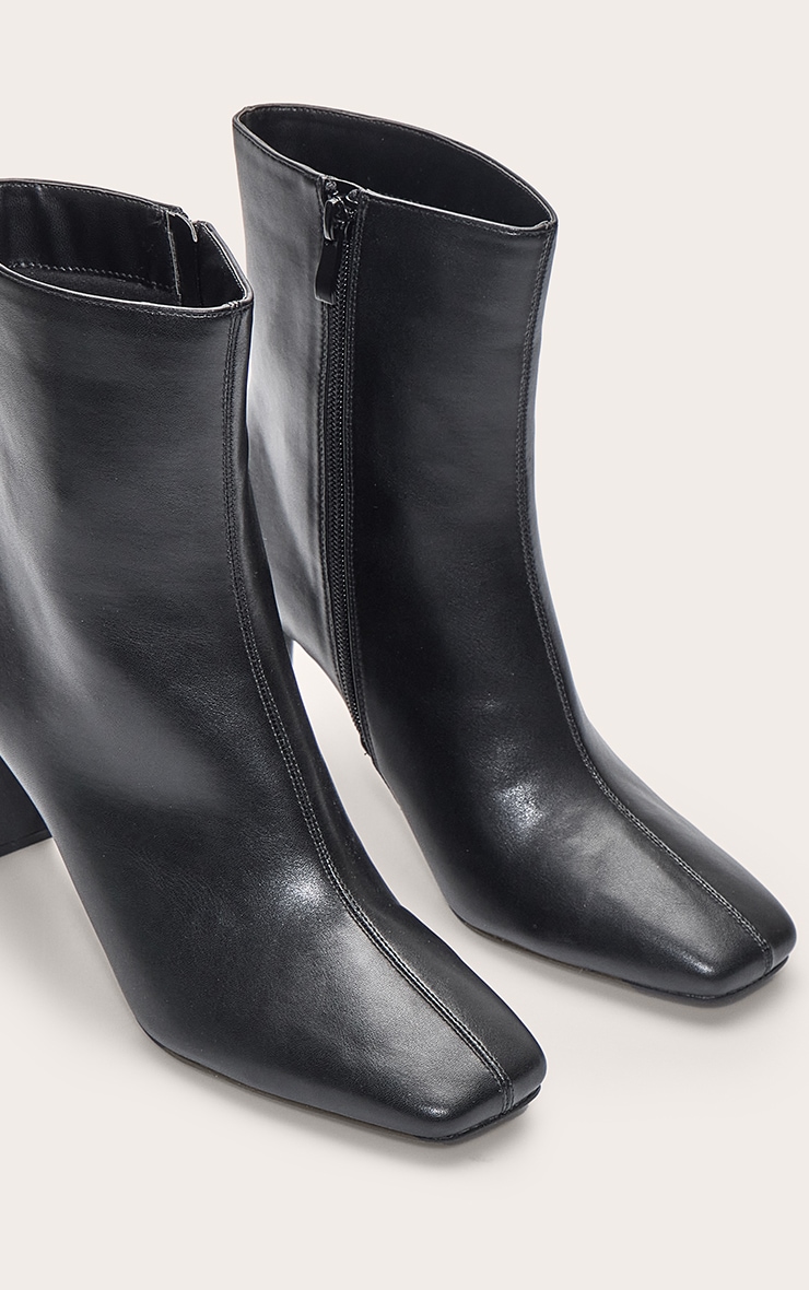 Black PU Slim Block Heel Ankle Boots image 5