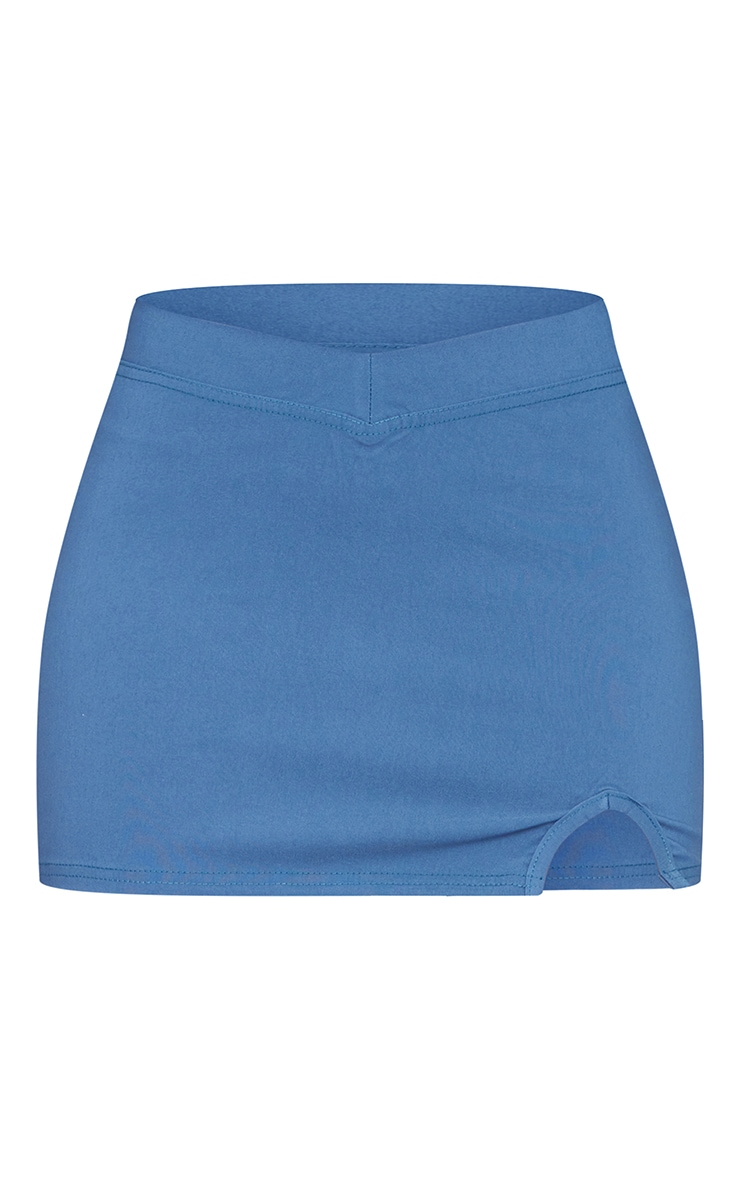 Steel Blue Stretch Woven V Hem Micro Mini Skirt image 6