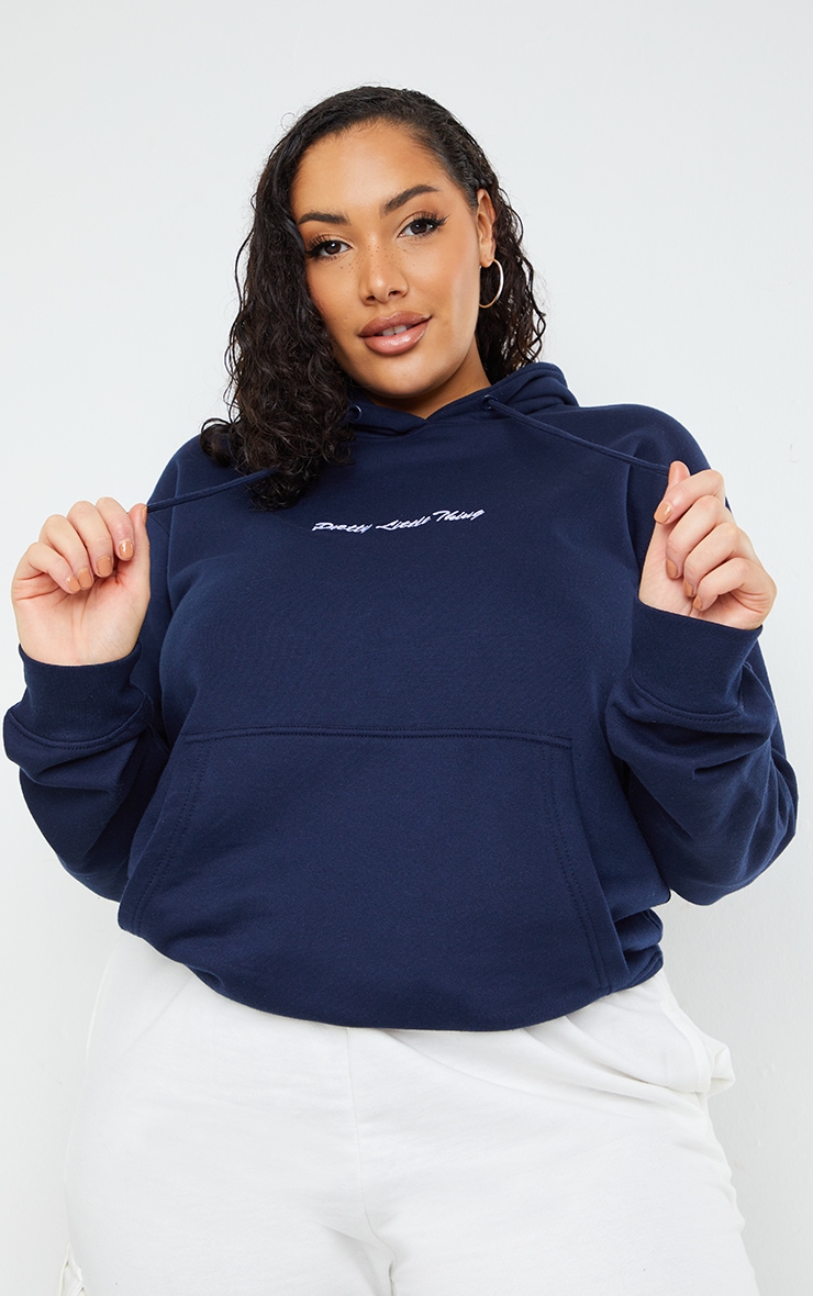 Prettylittlething Ksa Oversized Embroidered Hoodie PLT Plus Navy