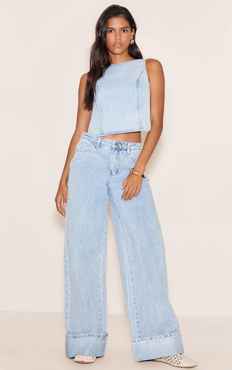 Light Blue Tie Back Sleeveless Denim Top image 3