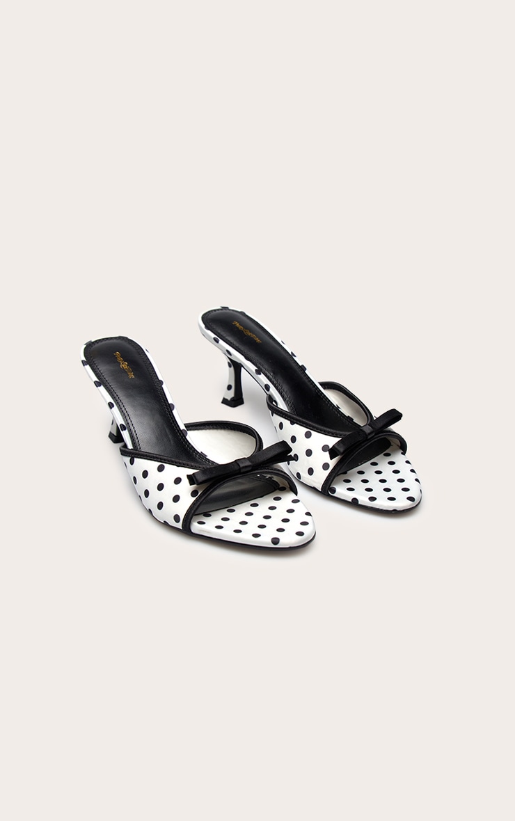 White Polka Dot Bow Kitten Heel Mule image 3