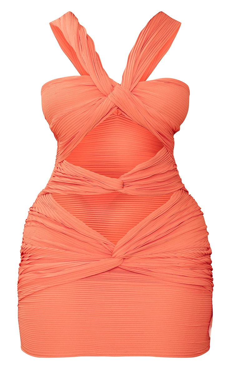Shape Coral Textured Knot Front Cut Out Bodycon Dress image 5
