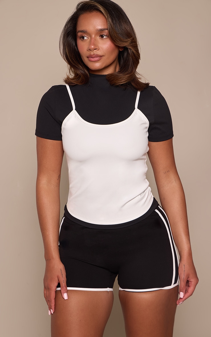 Shape Black Sculpt Contrast Cami Detail Short Sleeve Top