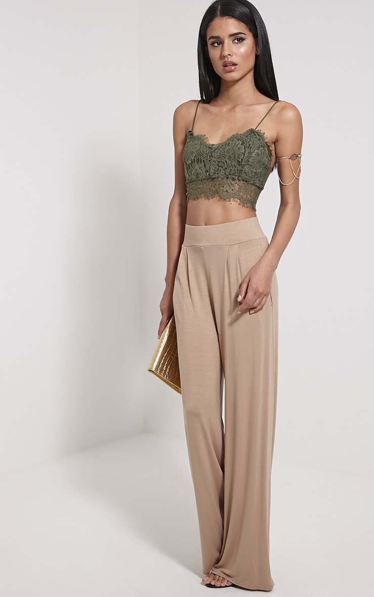 Chloe Khaki Lace Bralet Tops PrettylittleThing PrettyLittleThing