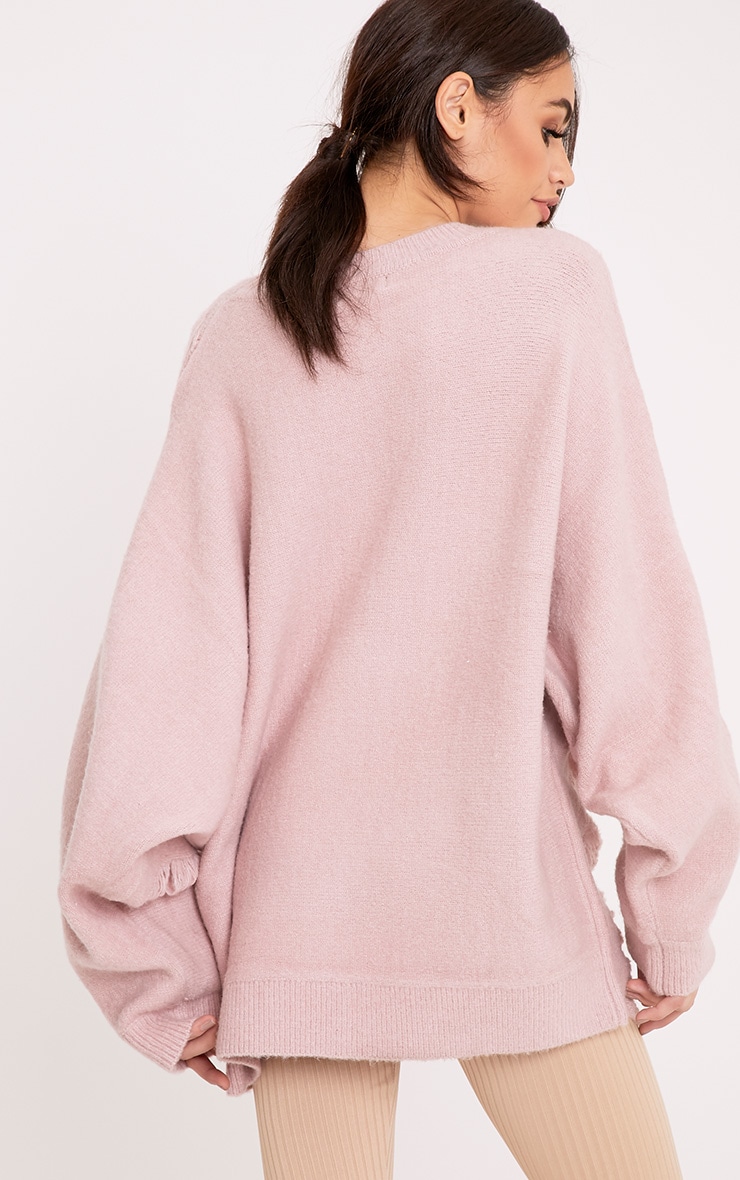 Raysha Blush Distressed Over Sized Knitted Jumper PrettyLittleThing