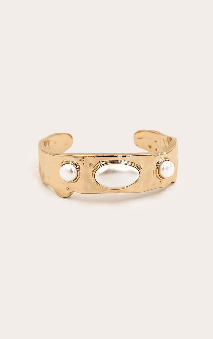 Cream Pearl Molten Abstract Bangle image 2