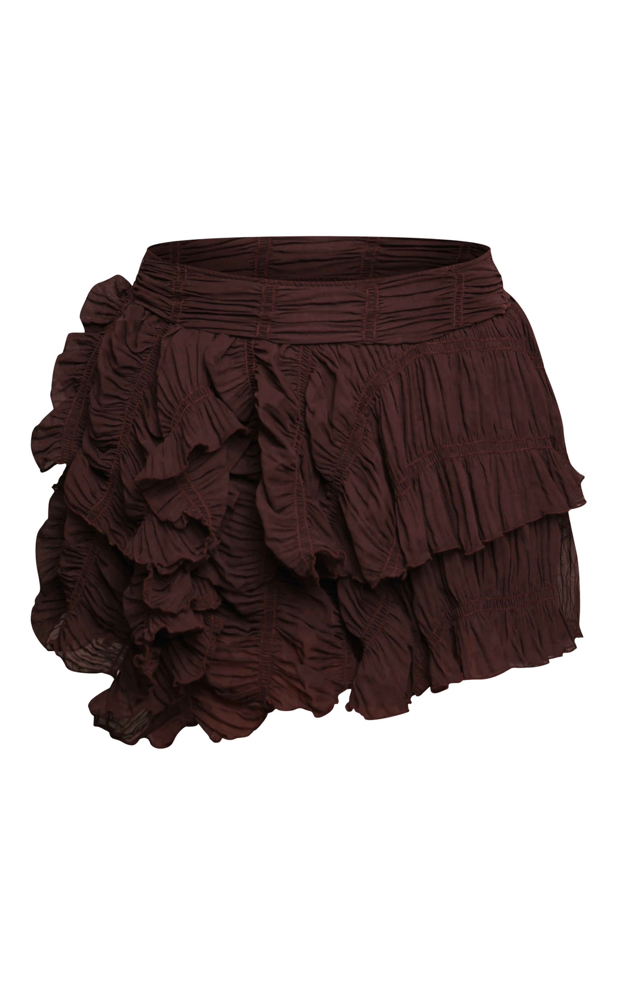 Plus Dark Chocolate Ruched Textured Low Rise Mini Skirt image 6