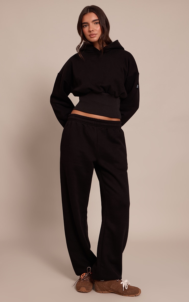 Black PLT Tab Cinched Waist Crop Hoodie image 3
