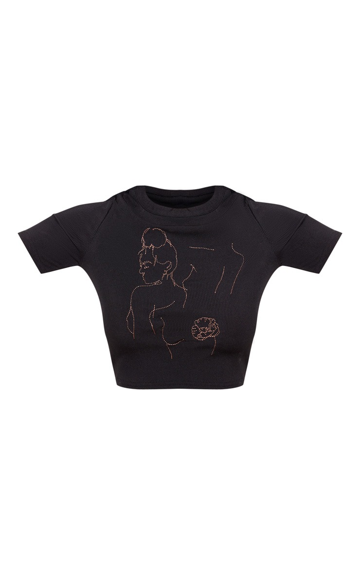 Black Embroidered Rib T Shirt image 3