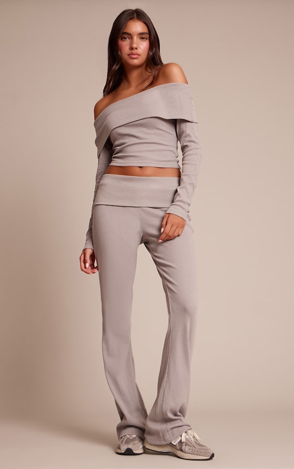 Ash Grey Fold Over Straight Leg Pant 