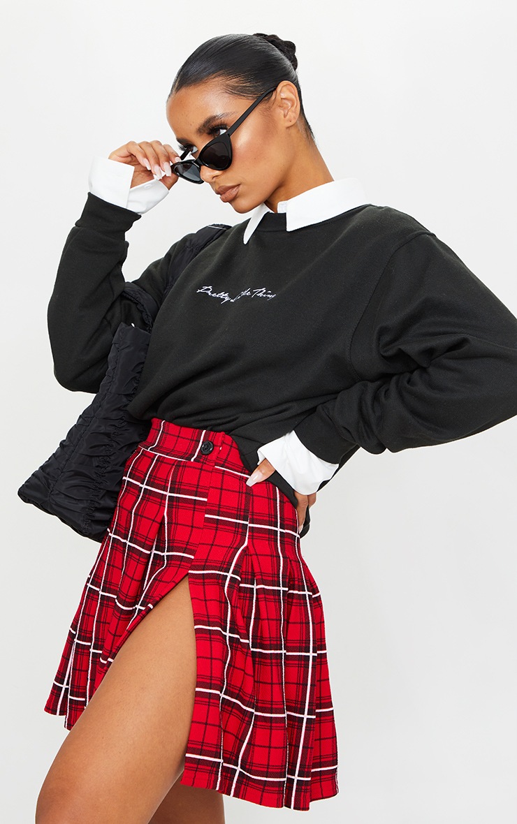 Red Tartan Check Tennis Skirt