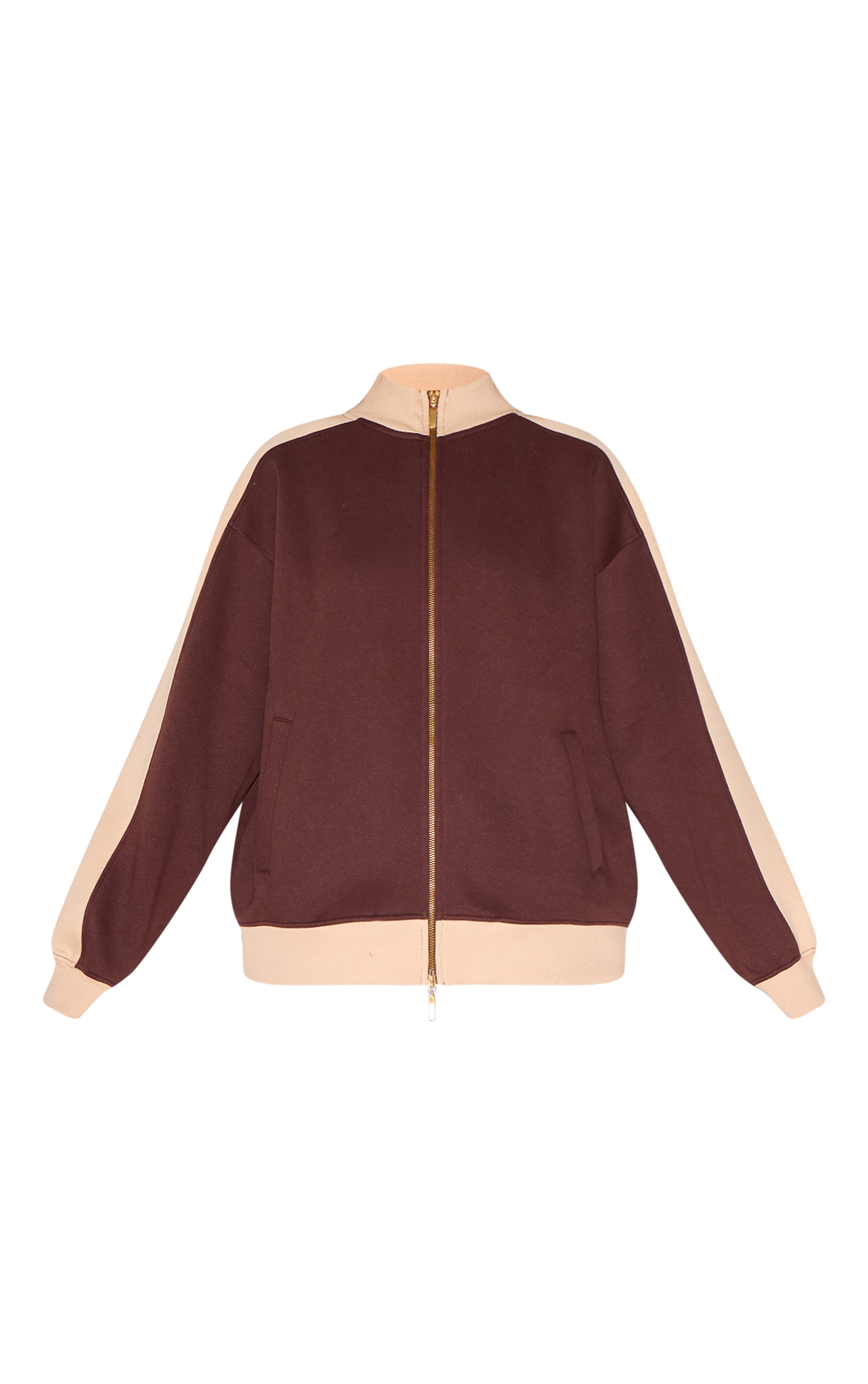 Sweat oversize chocolat à parties contrastantes et zip image 5