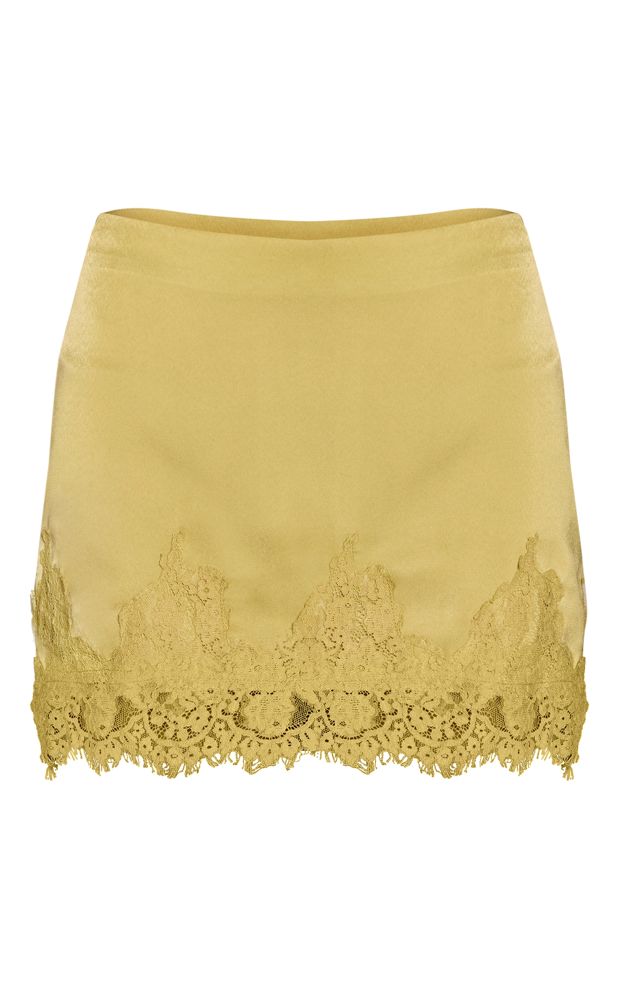 Lime Satin Lace Trim Mini Skirt image 6