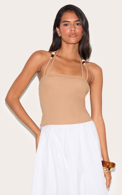 Light Brown Beaded Halterneck Long Top