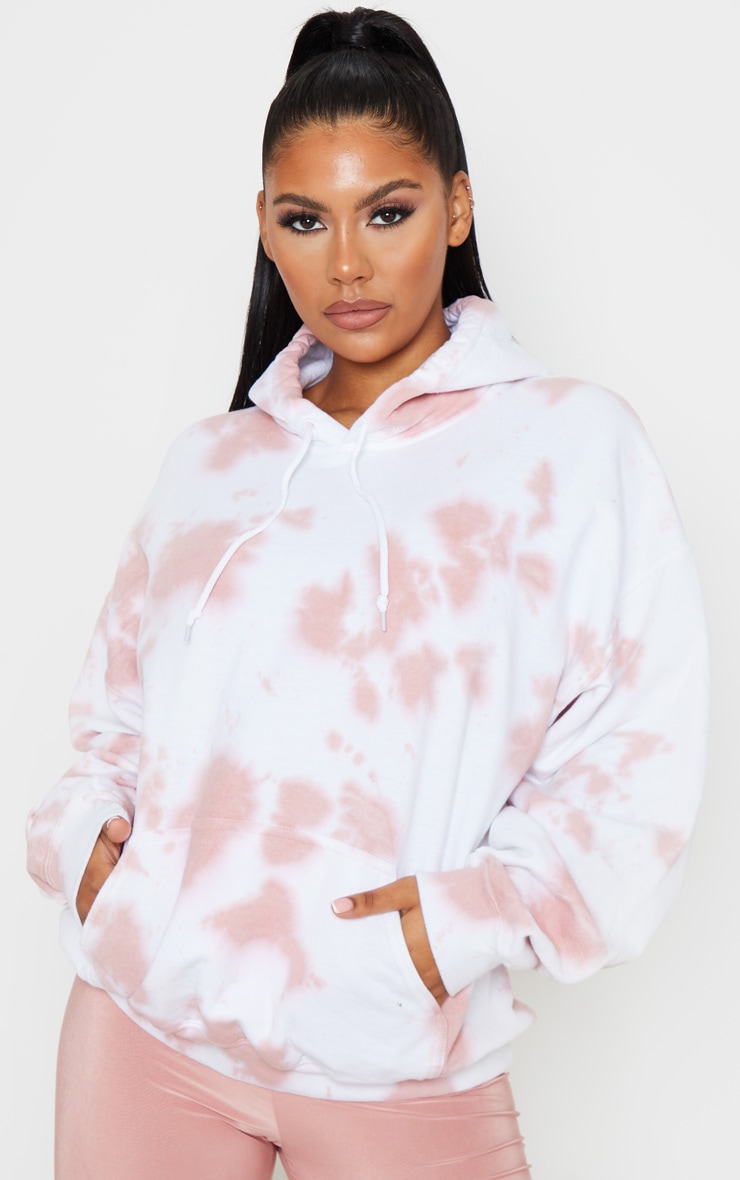 Pink Tie Dye Oversized Hoodie Tops PrettyLittleThing