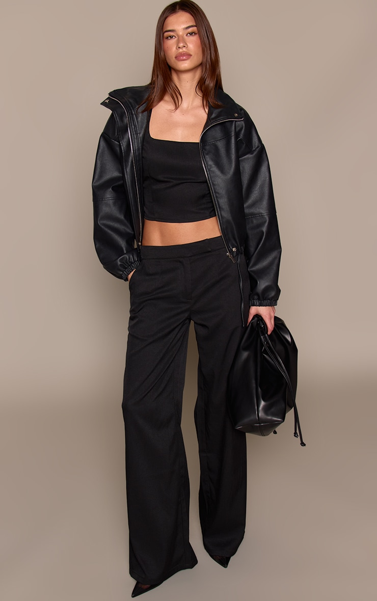 Black Woven Square Neck Fitted Top image 3