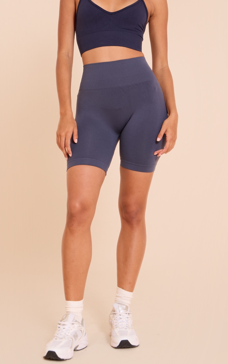  Midnight Blue Seamless Ruched Bum Biker Shorts image 2