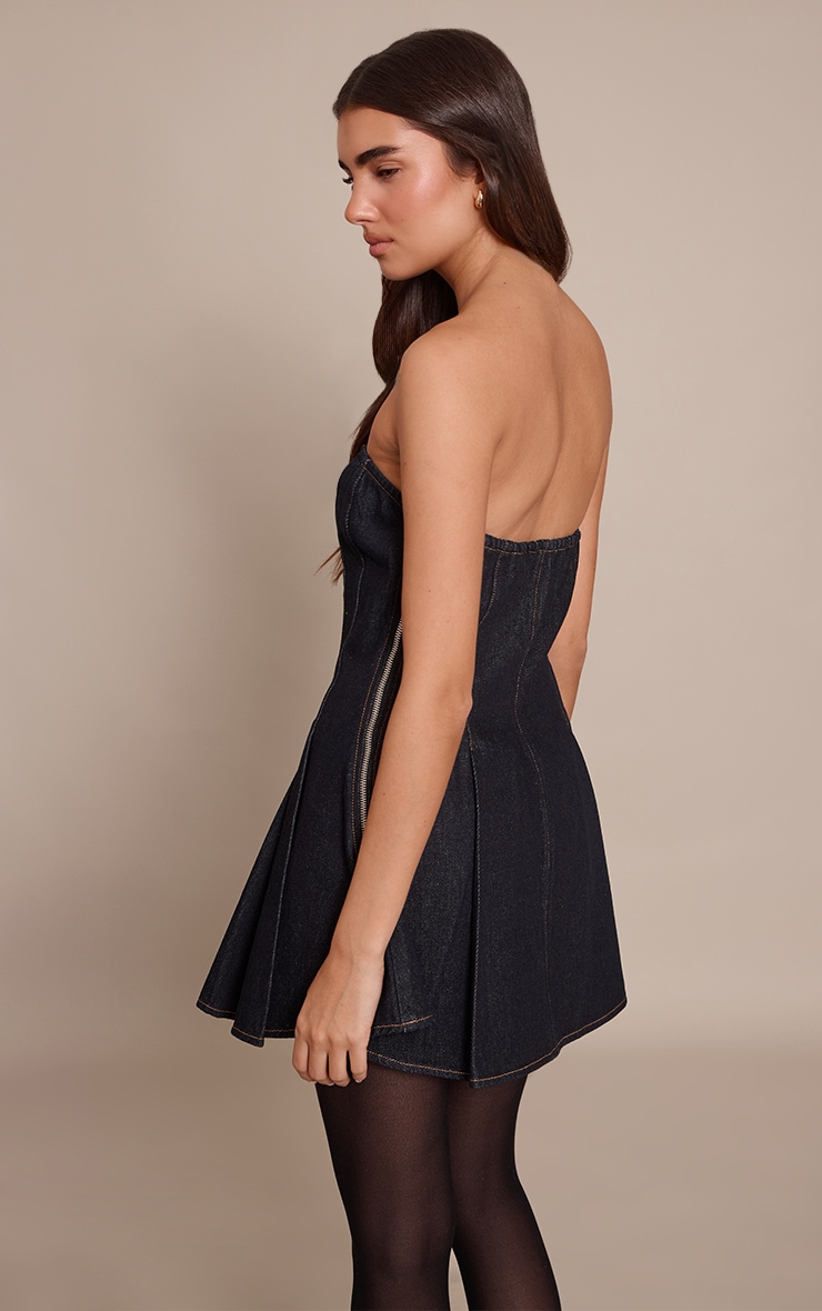 Raw Indigo Strapless Pleat Detail Denim Mini Dress image 2
