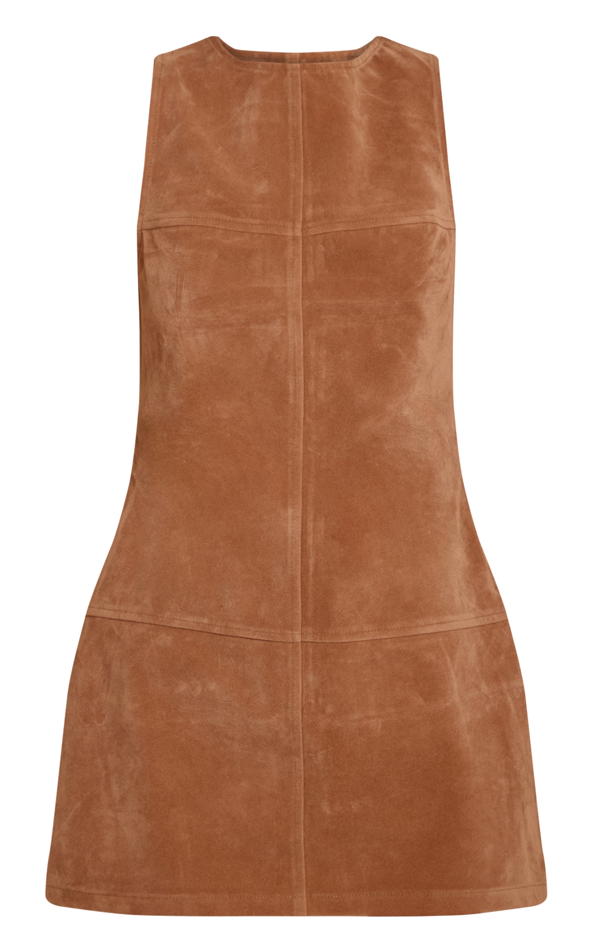 Tan Structured Faux Suede Seam Detail Sleeveless Shift Dress image 5