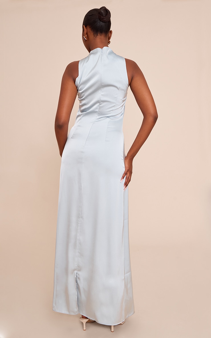 Baby Blue Satin Twist Front Maxi Dress image 2