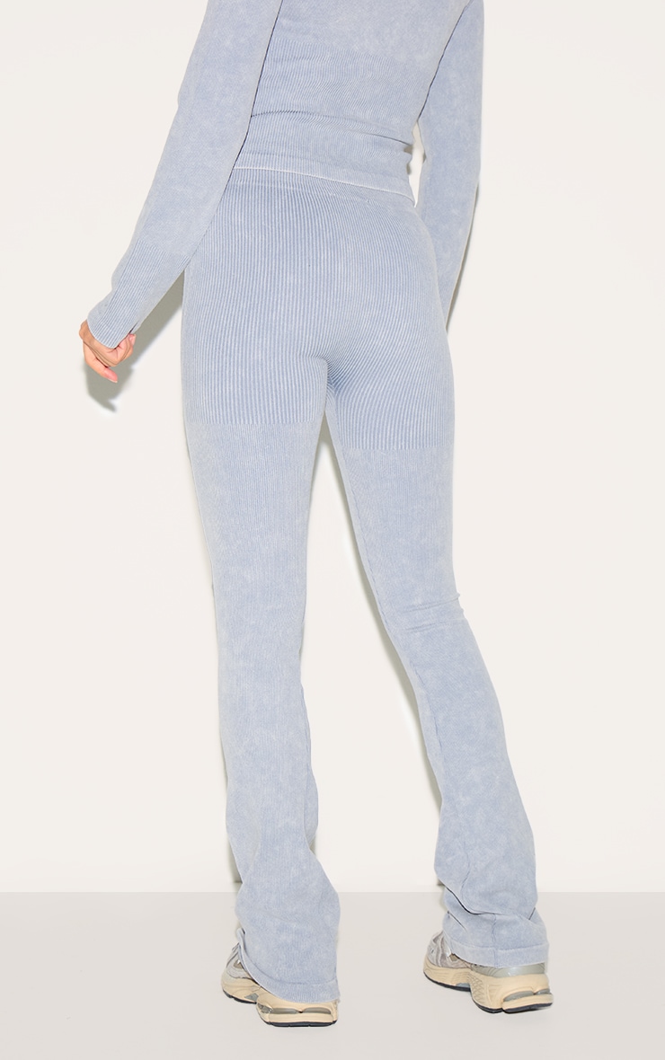 Petite Grey Marl Faded Snatched Rib Button Detail Flared Leggings image 3