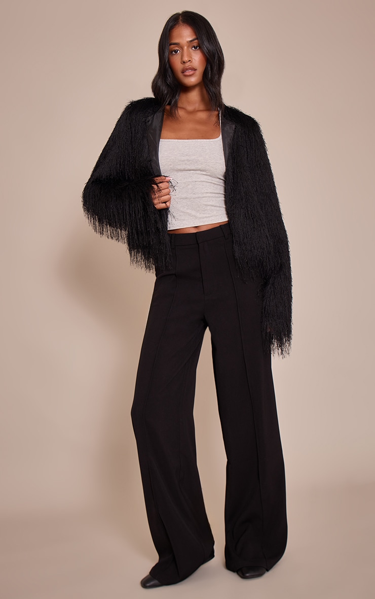 Tall Black Collarless Fringe Jacket image 3