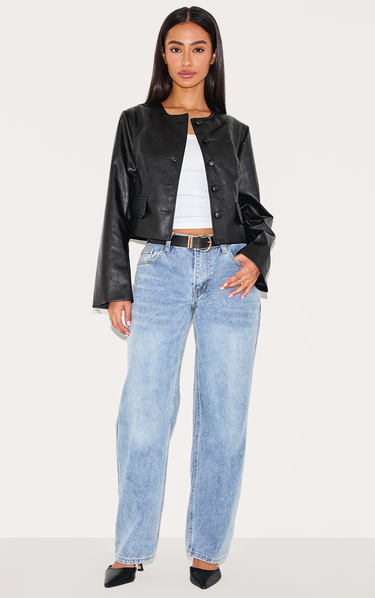 Petite Veste en PU noir à épaules carrées image 3