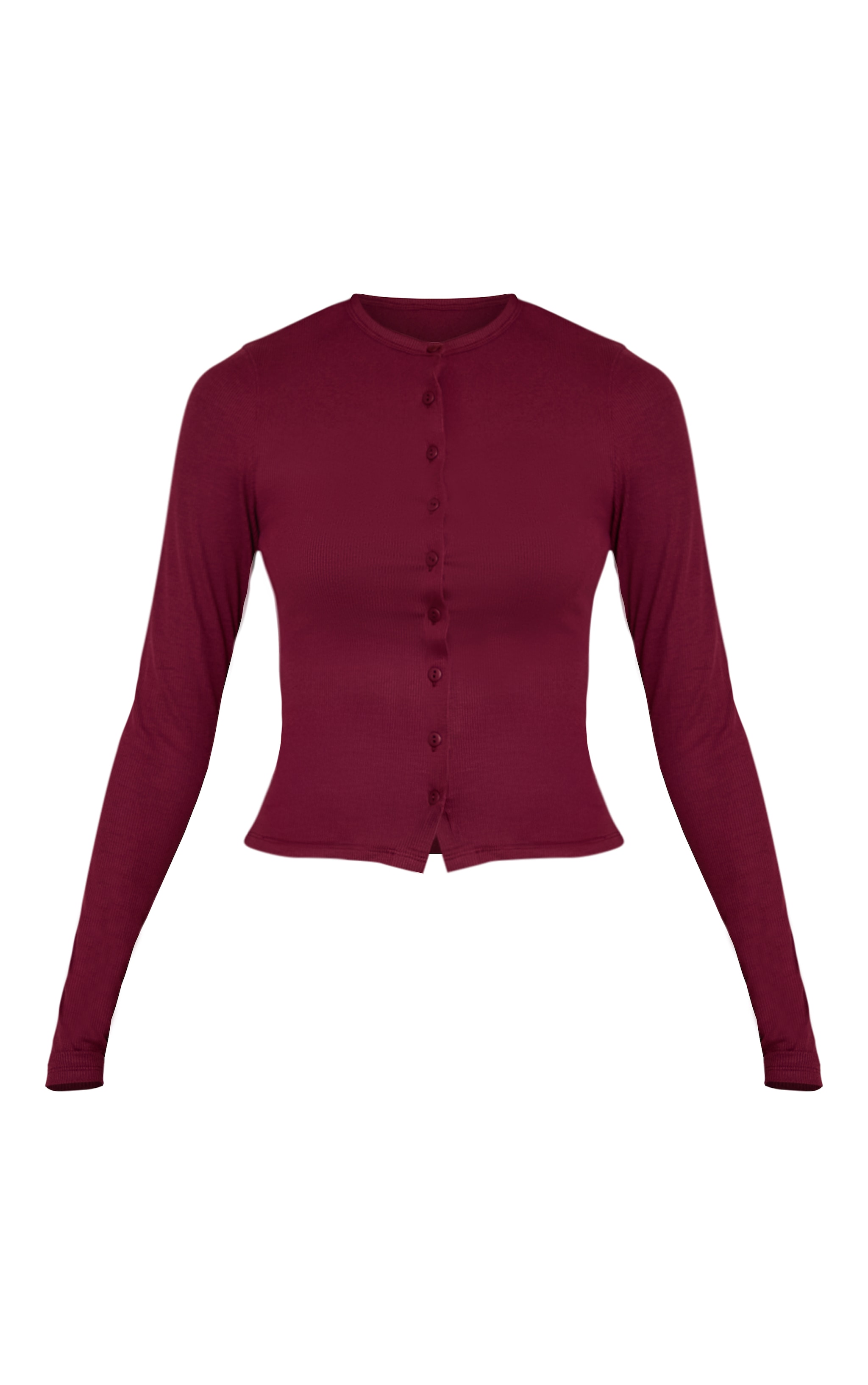 Wine Soft Rib Button Down Long Sleeve Top image 5
