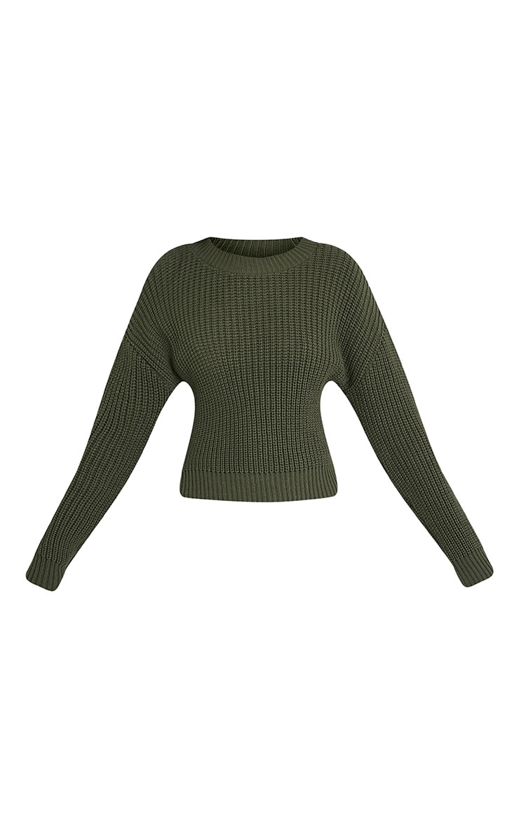 Cara Khaki Knitted Crop Jumper Knitwear PrettylittleThing PrettyLittleThing IE