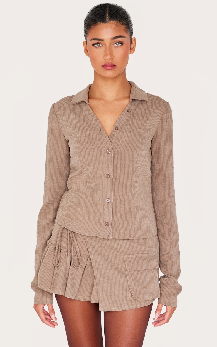 Taupe Peach Skin Pinstripe Detail Woven Frill Cargo Detail Skort image 4