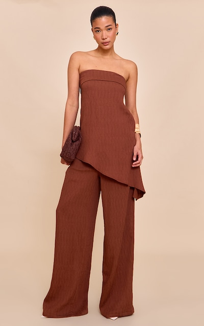 Chocolate Textured Wide Leg Trouser