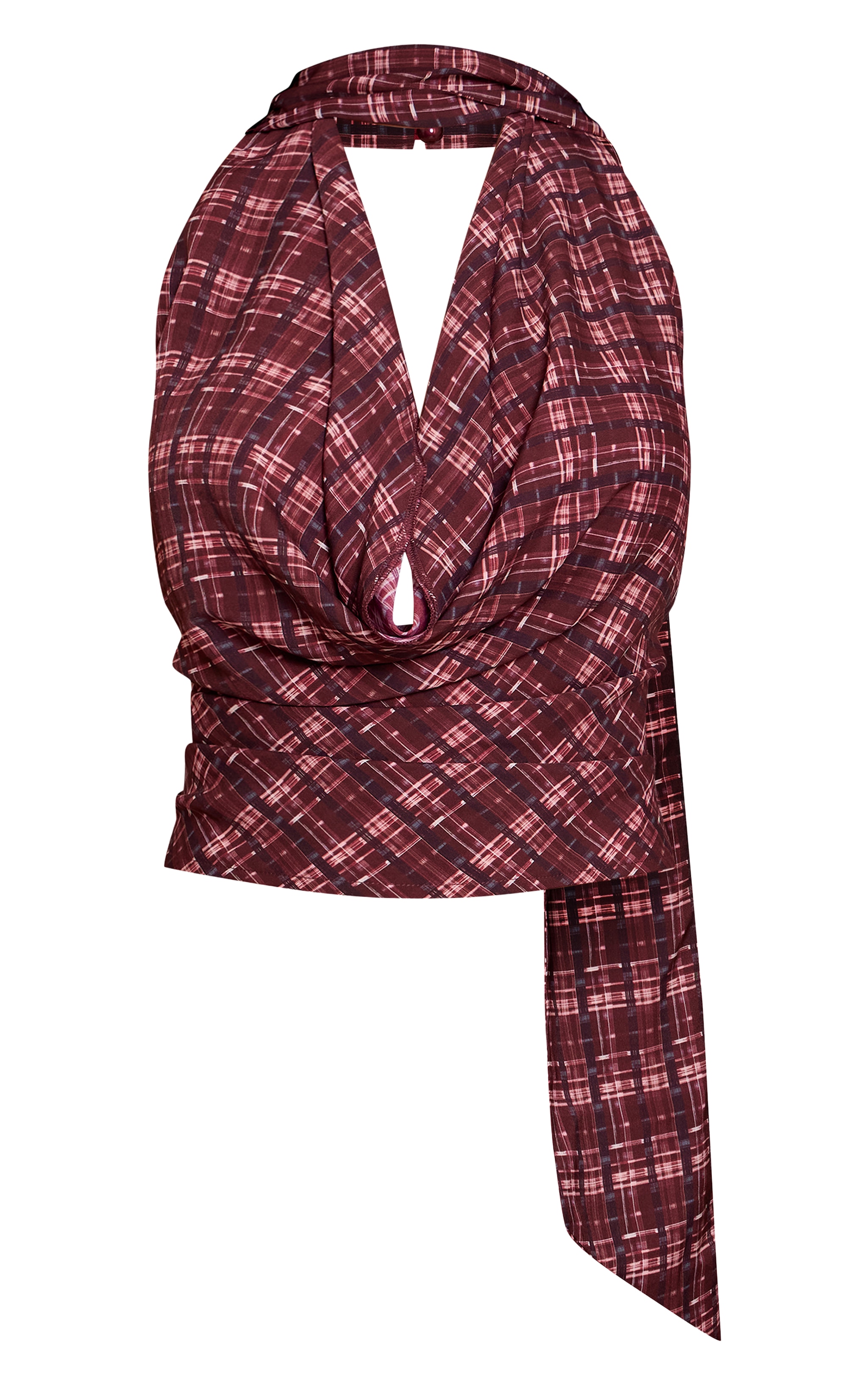 Wine Check Chiffon Extreme Cowl Top image 5