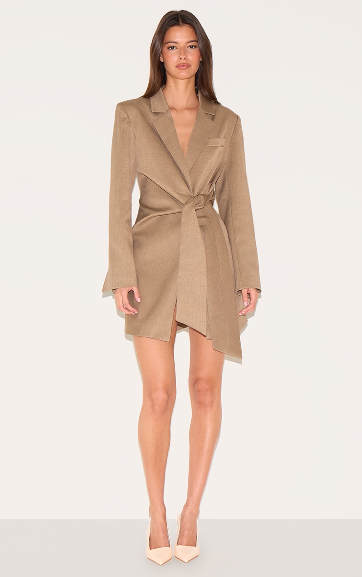 Mushroom Woven Blazer Side Tie Mini Dress image 3