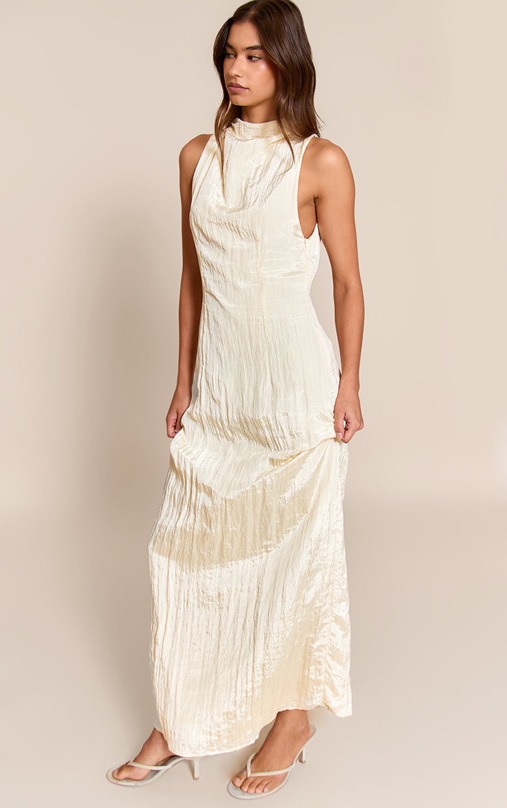 Cream Textured Ruched Maxi Dress image 3